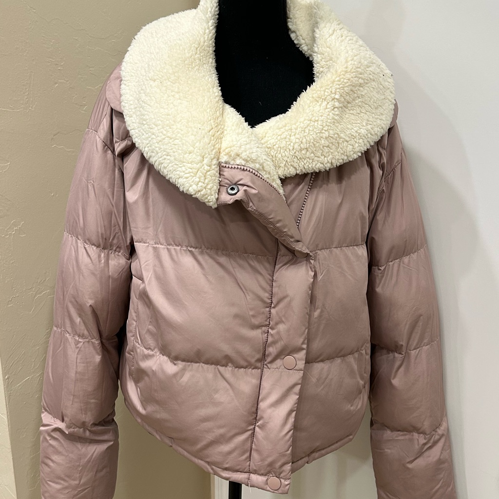 Chelsea & Violet Blush Puffer Jacket With Cream Collar